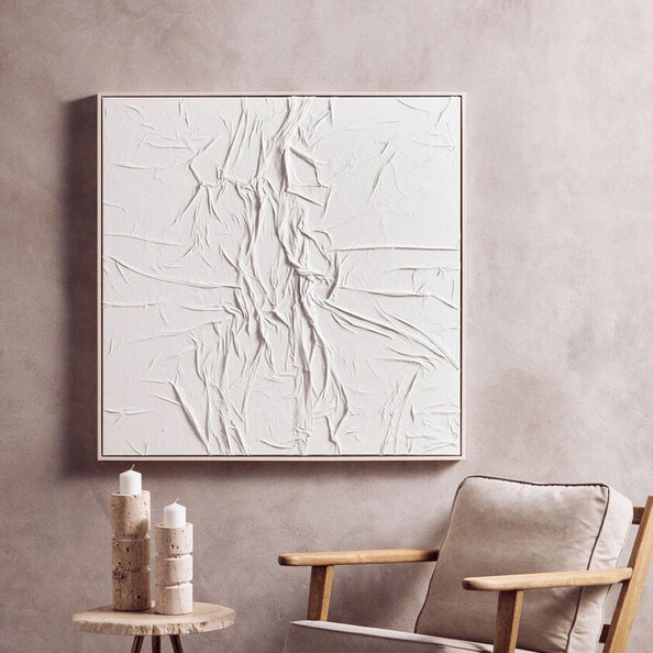 Elmiron Canvas Hand Painted Sculptural Fabric Wall Art in White