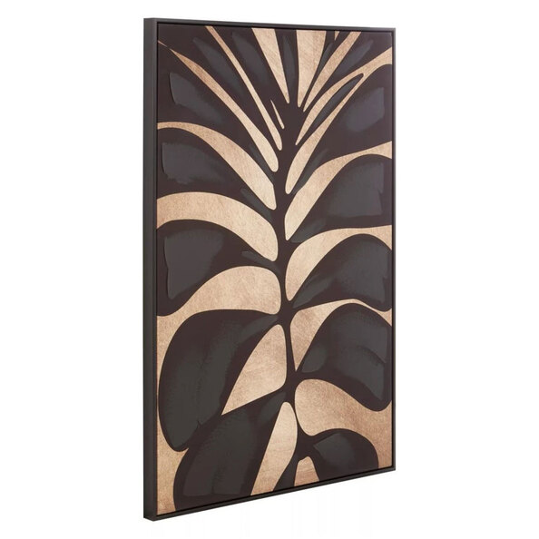 Elmiron Canvas Leaf Design Wall Art in Black and Gold