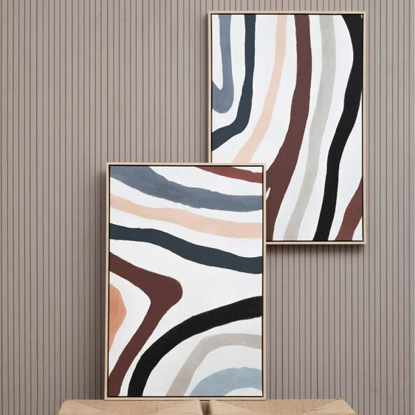 Elmiron Canvas Set of 2 Abstract Wave Wall Art in Multicolour