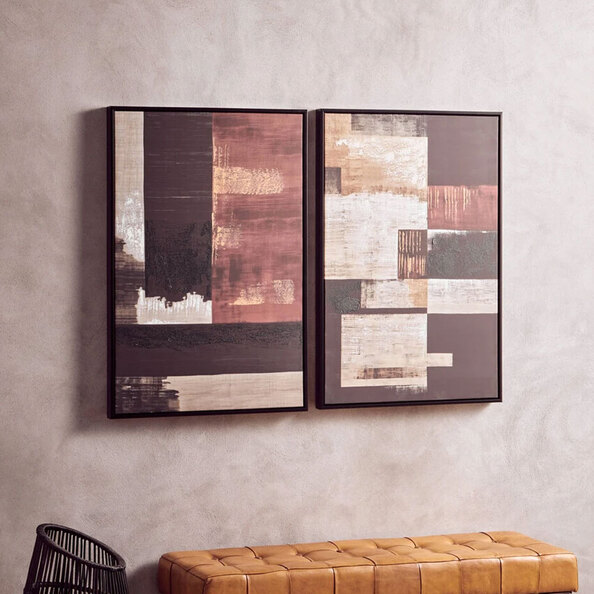 Elmiron Canvas Set Of 2 Geometric Abstract Wall Art in Rust Red and Black