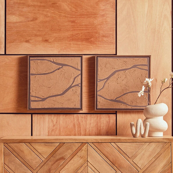 Elmiron Wooden Set of 2 Textured Wall Art in Brown and Black