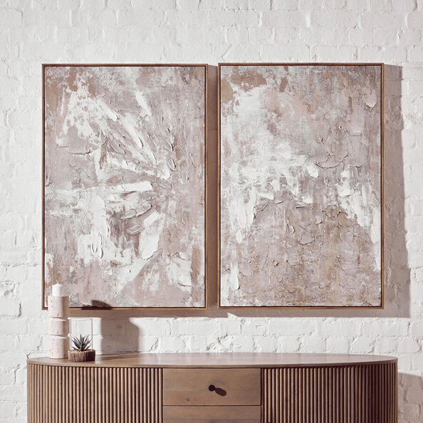 Elmiron Wooden Set of 2 Textured Wall Art in Neutral Tones