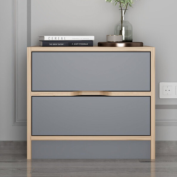 Eloria Wooden Bedside Cabinet with 3 Drawers in Walnut and Anthracite