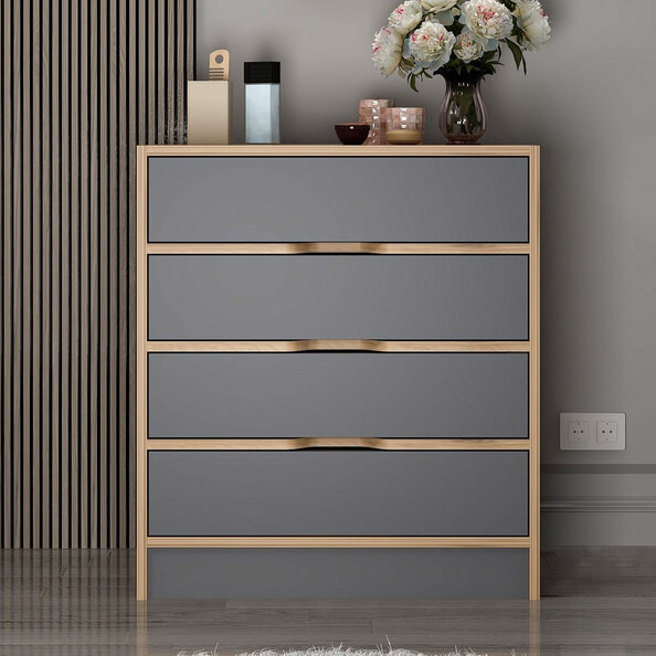 Eloria Wooden Chest Of 5 Drawers in Walnut and Anthracite