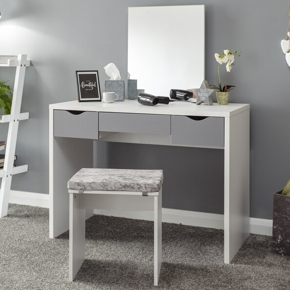 Elstow Wooden Dressing Table Set In White And Grey