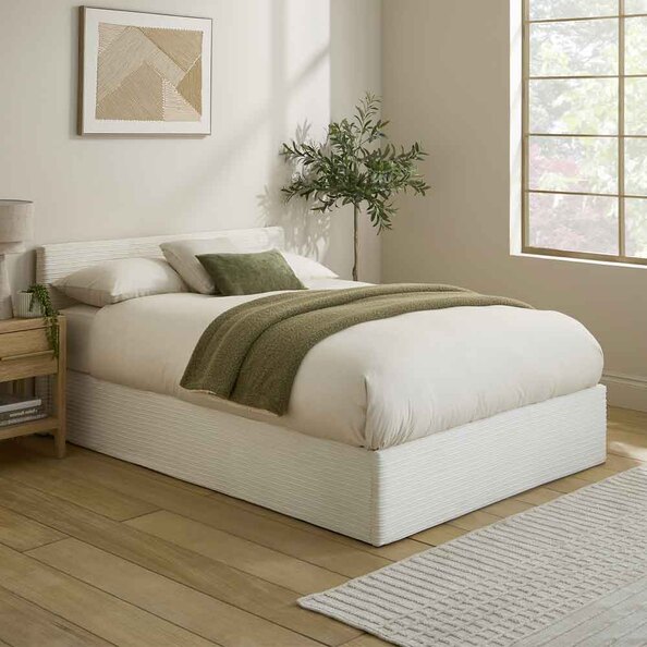 Eltham End Lift Fabric Ottoman Storage Double Bed in Cream