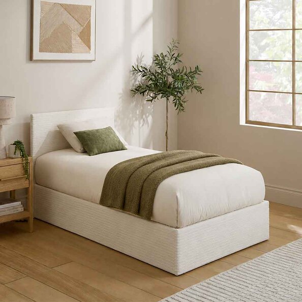 Eltham End Lift Fabric Ottoman Storage Single Bed in Cream