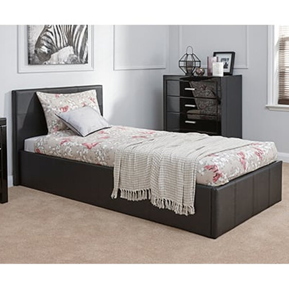 Eltham End Lift PU Leather Ottoman Single Bed In Black