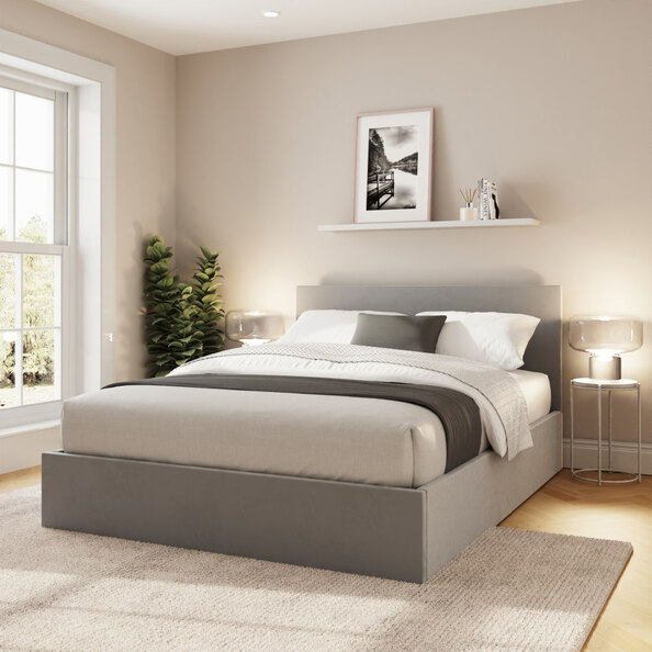 Eltham End Lift Velvet Ottoman Storage Double Bed in Charcoal Grey