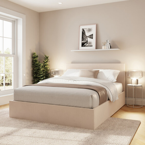 Eltham End Lift Velvet Ottoman Storage Double Bed in Natural