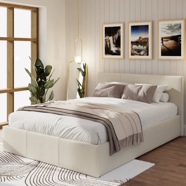 Eltham End Lift Fabric Ottoman Double Bed In Natural