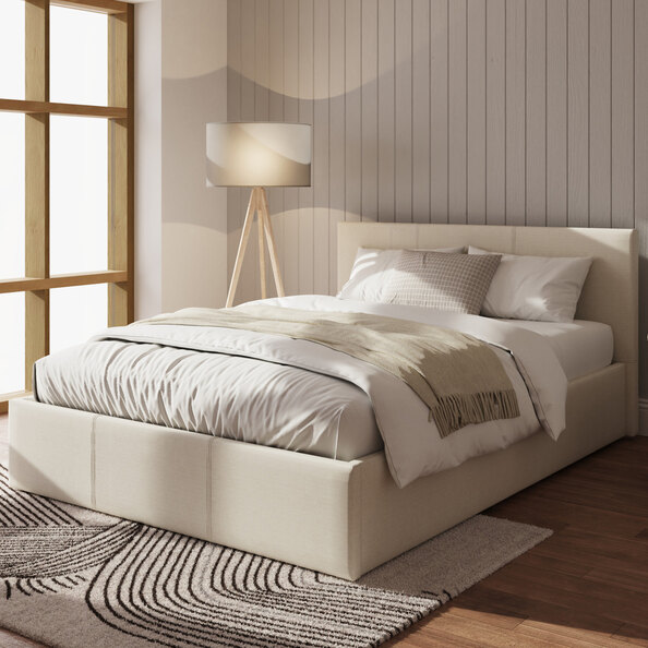 Eltham Side Lift Fabric Ottoman King Size Bed In Natural