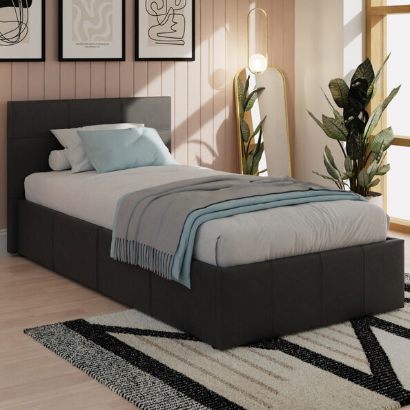 Eltham Side Lift PU Leather Ottoman Single Bed In Black