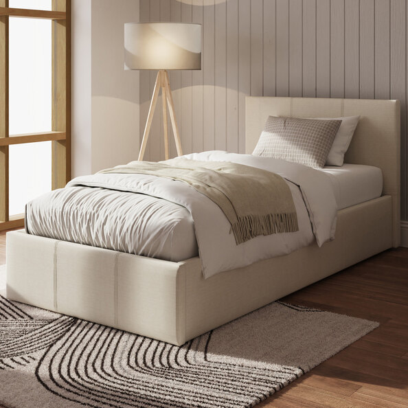 Eltham Side Lift Fabric Ottoman Single Bed In Natural