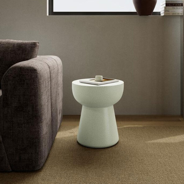 Elthora Round Fiber Cement Side Table in Matt Beige