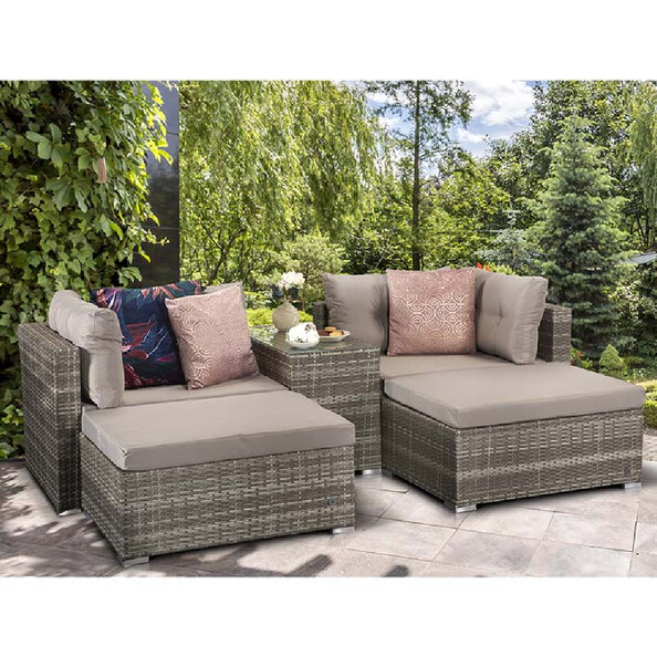 Elvan Rattan Garden Stackable Sofa Set With Coffee Table In Grey