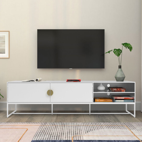 Elvian Wooden TV Stand with 2 Doors in White