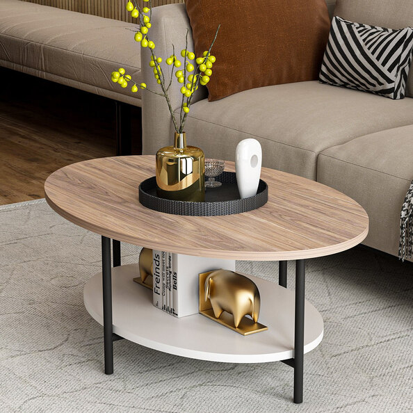 Elviana Wooden Coffee Table with Undershelf in Oak and White