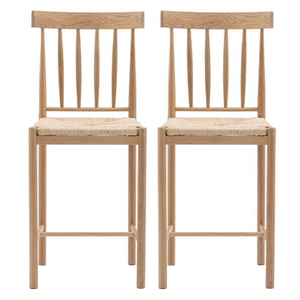 Elvira Natural Wooden Bar Chairs With Rope Seat In Pair
