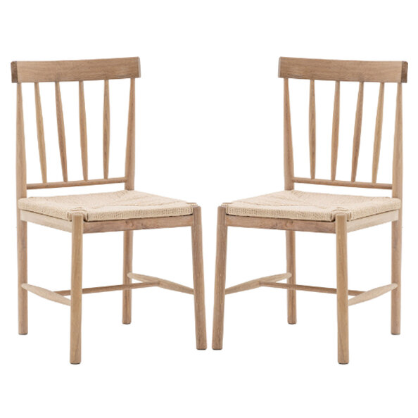 Elvira Natural Wooden Dining Chairs With Rope Seat In Pair
