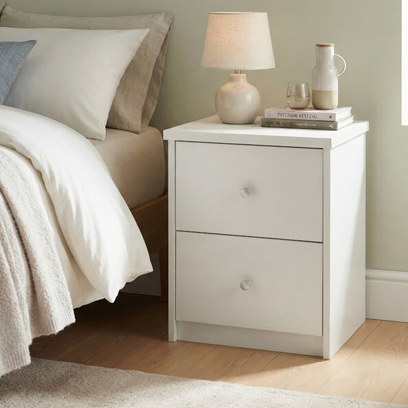 Elvoro Wooden Bedside Cabinet with 2 Drawers in White