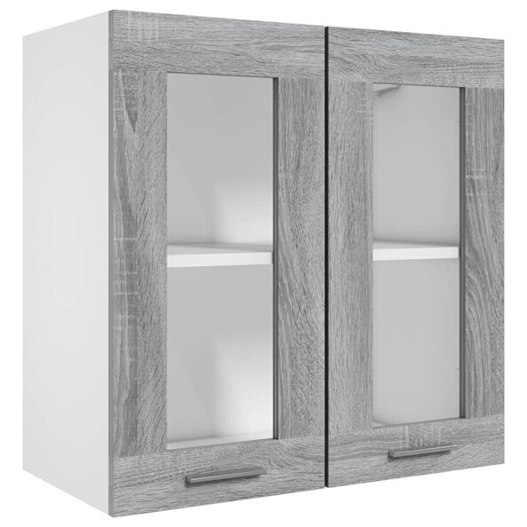 Elwood 60cm Wall Hung Wooden Storage Cabinet With 2 Glass Doors - Grey Sonoma/White