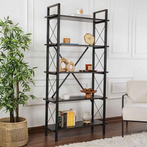Elyon Wooden Shelving Unit with 5 Shelves in Black