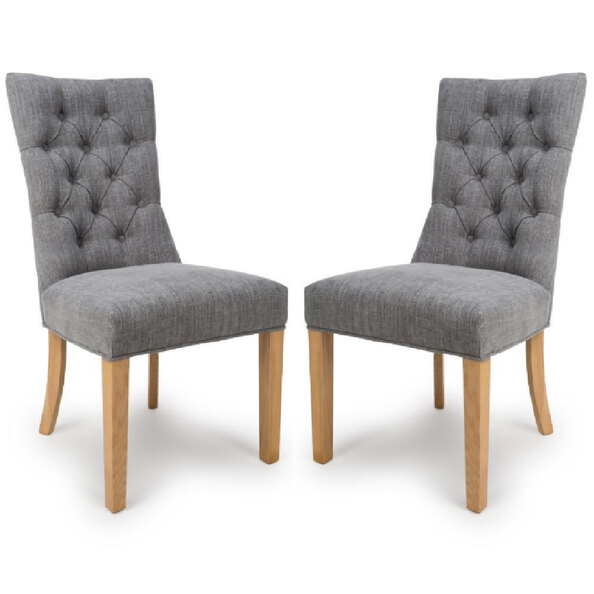 Elyria Grey Fabric Dining Chairs With Oak Legs In Pair
