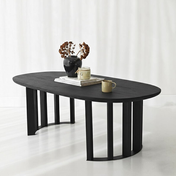 Elysia Oval Solid Wood Coffee Table in Anthracite