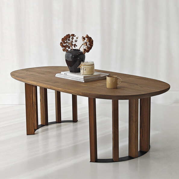 Elysia Oval Solid Wood Coffee Table in Walnut