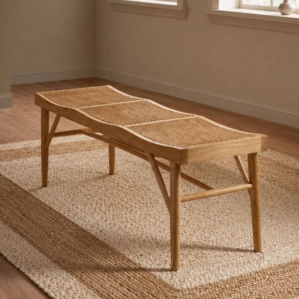 Elzario Rattan Dining Bench in Ash