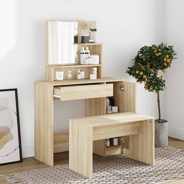 Emery Wooden Dressing Table Set In Sonoma Oak