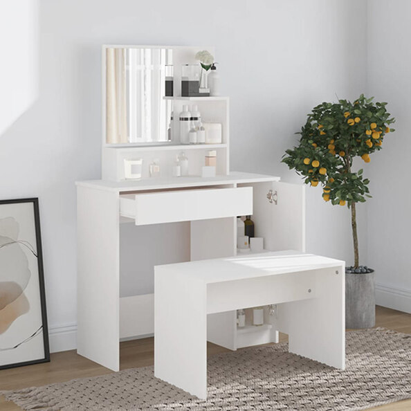 Emery Wooden Dressing Table Set In White