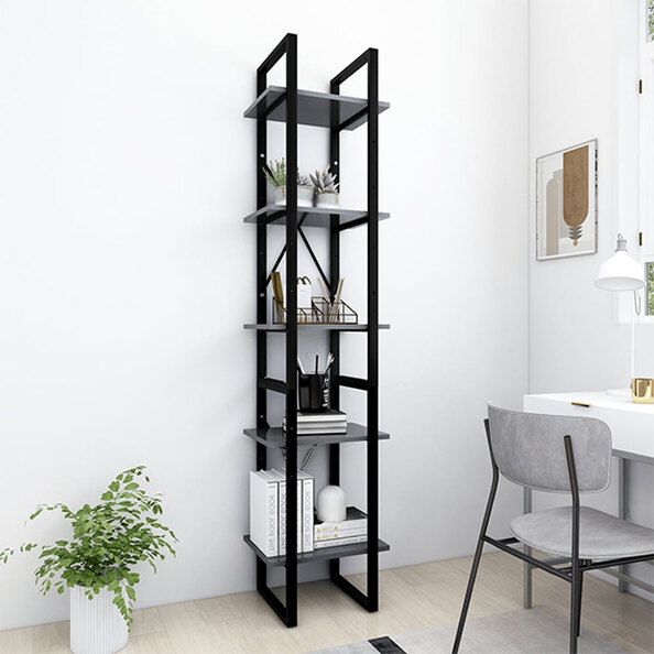 Emlen 40cm Wooden 5 Tier Bookcase In Grey