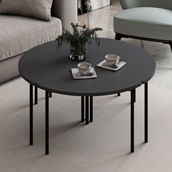 Emma Round Wooden Coffee Table in Anthracite