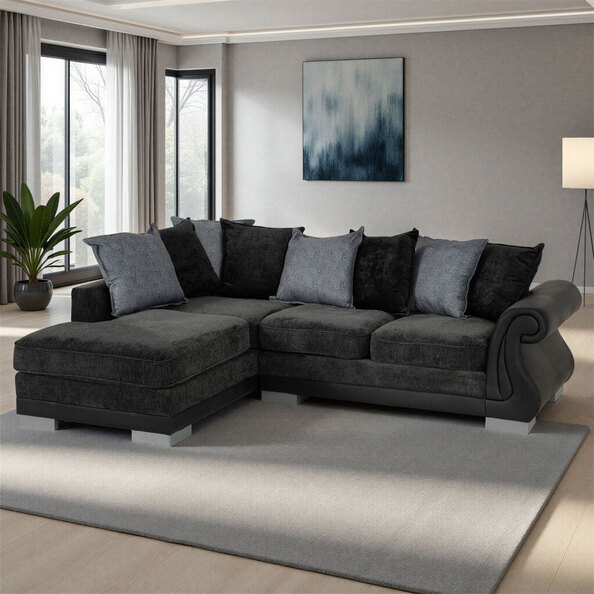 Emmaus Fabric Left Hand Corner Sofa In Dark Grey