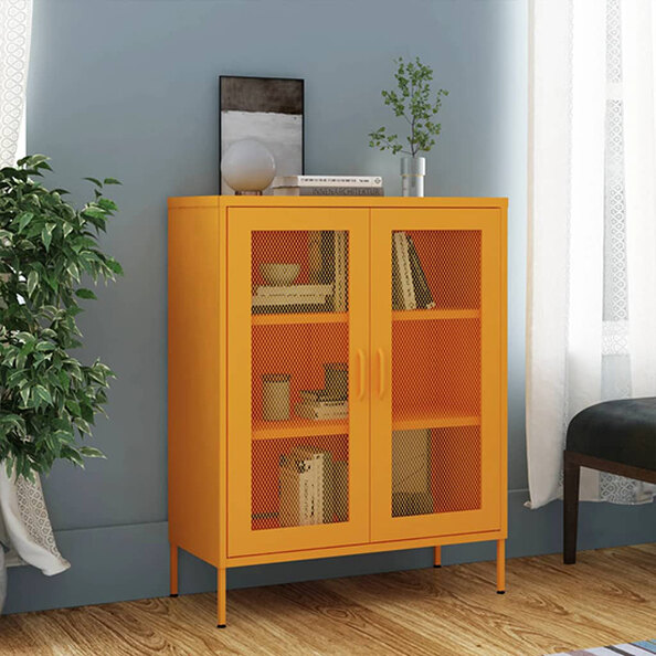 Emrik Steel Storage Cabinet With 2 Doors In Mustard Yellow