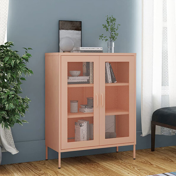Emrik Steel Storage Cabinet With 2 Doors In Pink