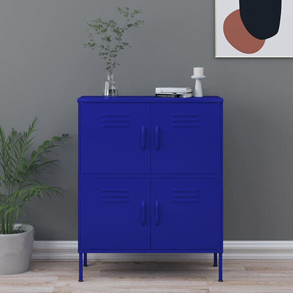 Emrik Steel Storage Cabinet With 4 Doors In Navy Blue