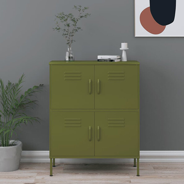 Emrik Steel Storage Cabinet With 4 Doors In Olive Green