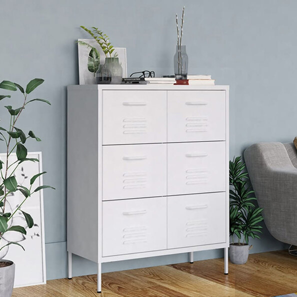 Emrik Steel Storage Cabinet With 6 Drawers In White