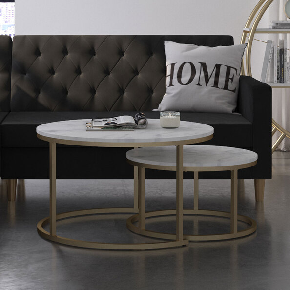 Emviro White Marble Effect Top Nesting Coffee Table with Gold Frame