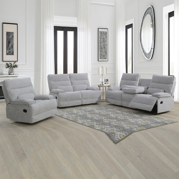 Encino Fabric Recliner Sofa Suite In Grey