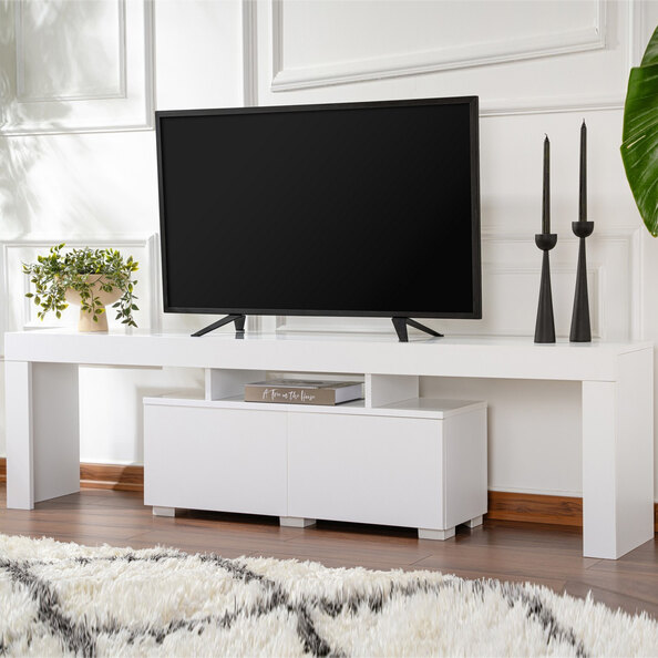 Enclor Wooden TV Stand with 2 Flap Doors in Natural White