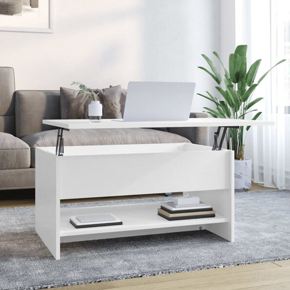 Engin Lift Up High Gloss Coffee Table In White