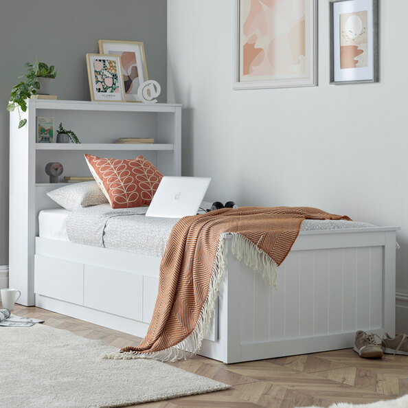 Enoch Wooden Single Bed With 3 Drawers In White