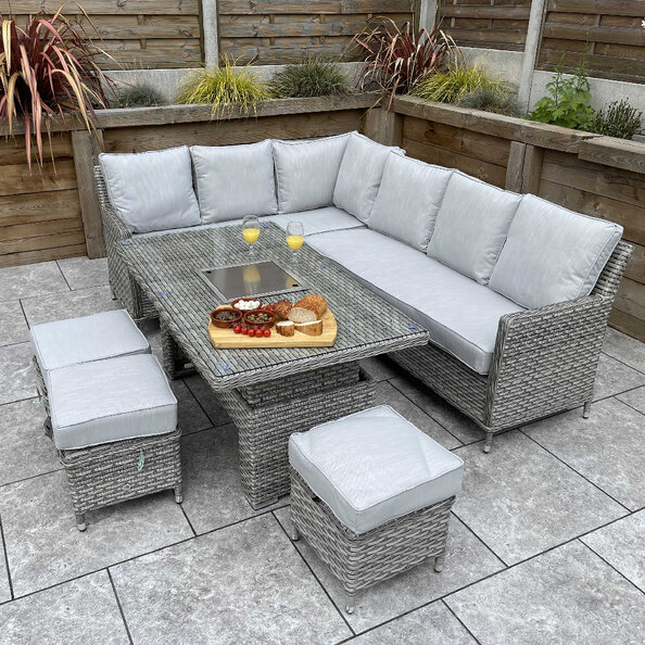 Enola Glass Top Garden Corner Lift Top Dining Set In Grey