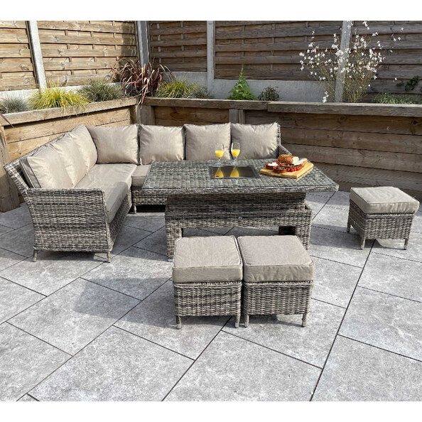 Enola Glass Top Garden Corner Lift Top Dining Set In Nature Grey