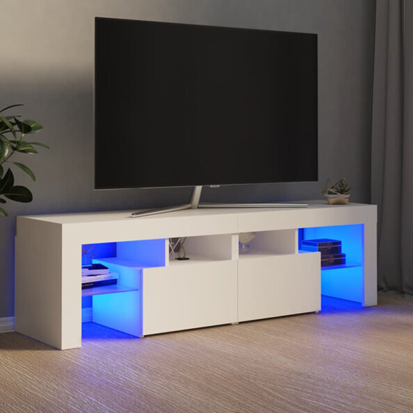 Enzo Wooden TV Stand In White With LED Lights
