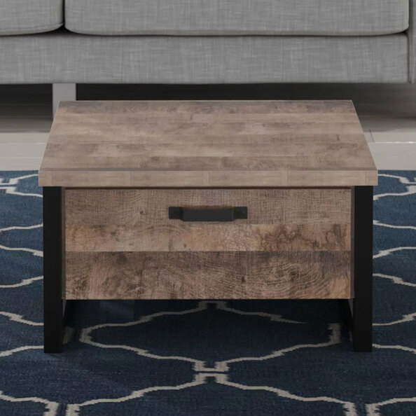 Erbil Square Wooden Coffee Table With 2 Drawers In Tobacco Oak